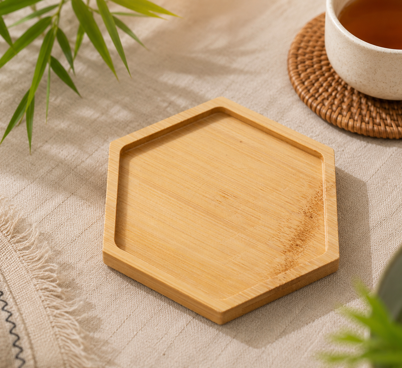 Hexagon Bamboo Coaster & Small Serving Tray